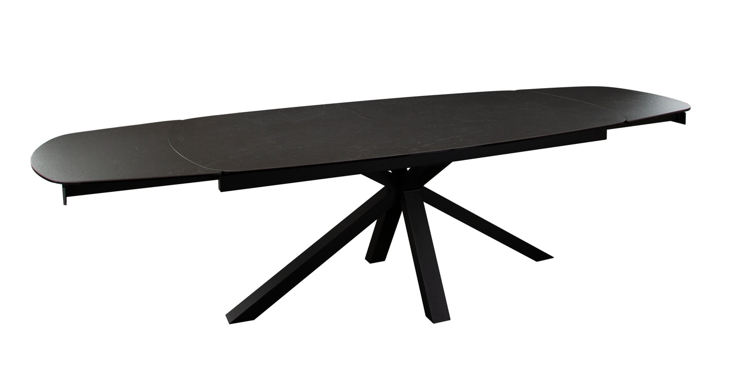Onyx Rectangle Extension Dining Table w/ Black Ceramic Glass Top & Black Metal Leg by Diamond Sofa