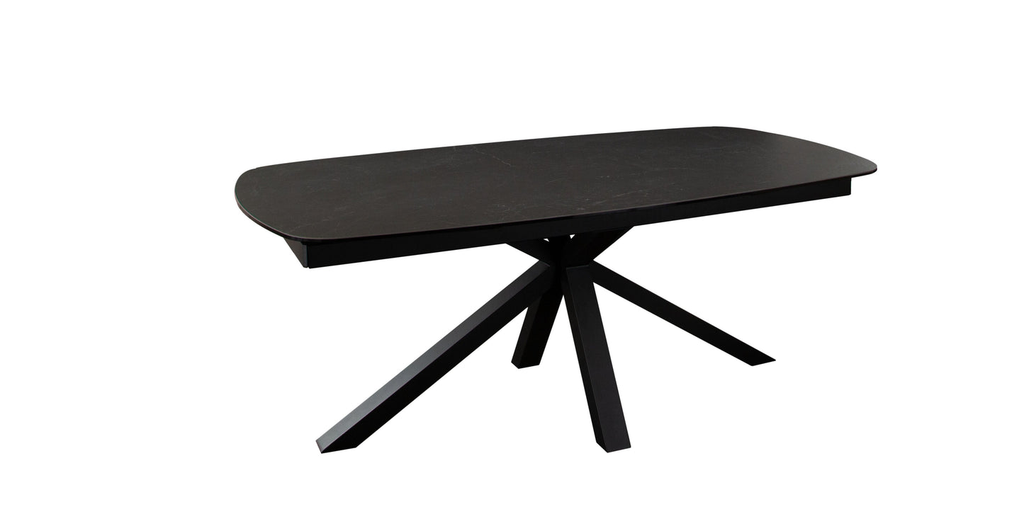 Onyx Rectangle Extension Dining Table w/ Black Ceramic Glass Top & Black Metal Leg by Diamond Sofa