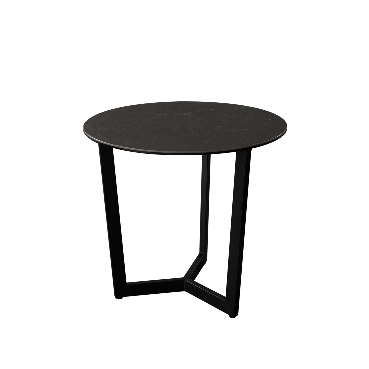 Onyx Round End Table w/ Black Ceramic Glass Top & Black Metal Leg by Diamond Sofa