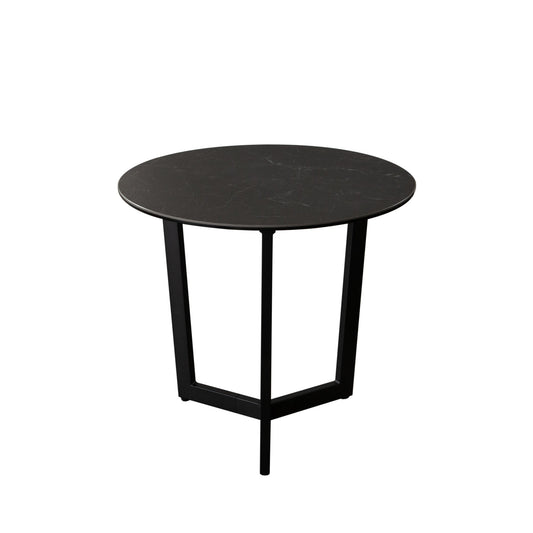 Onyx Round End Table w/ Black Ceramic Glass Top & Black Metal Leg by Diamond Sofa