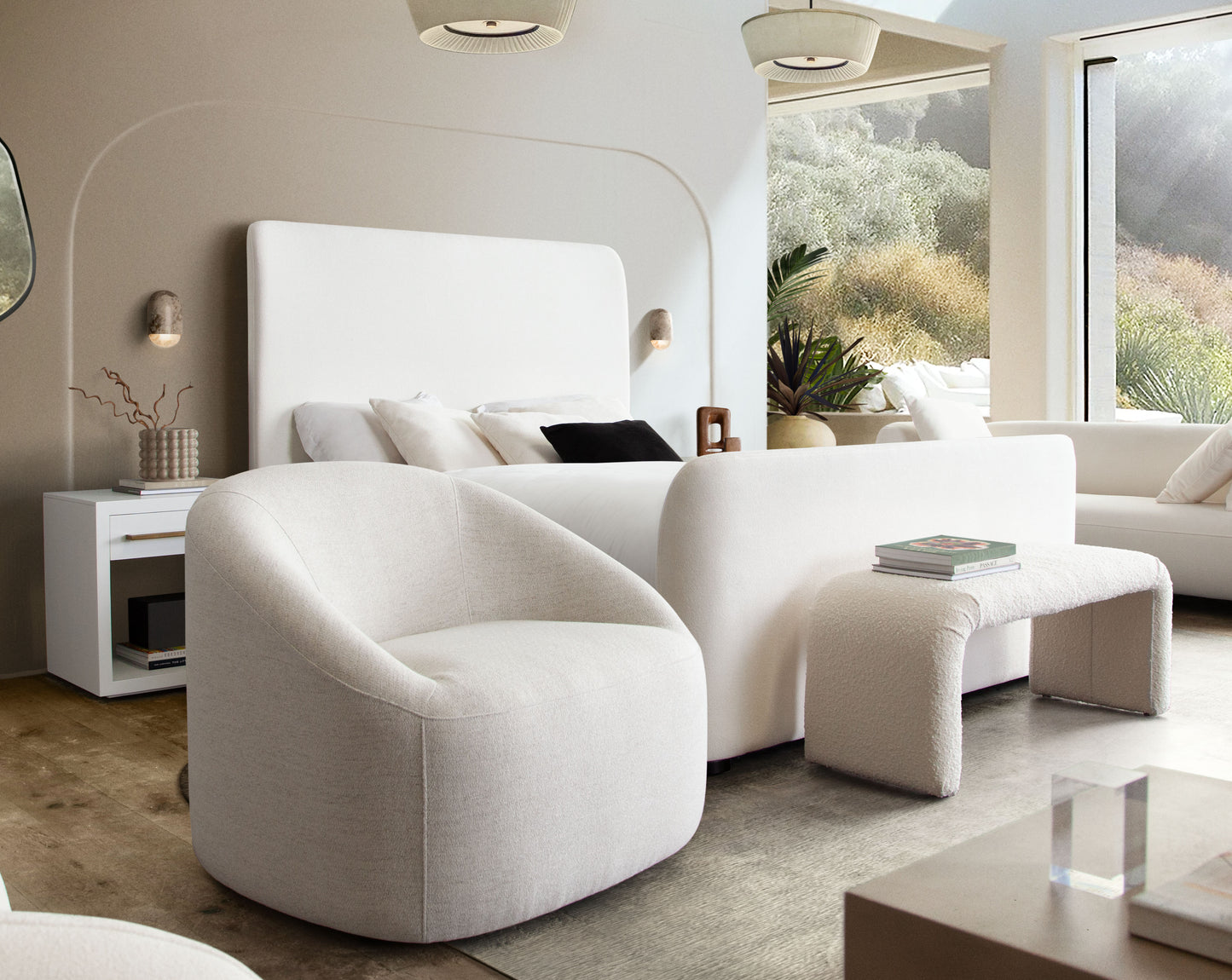 Opal Swivel Chair w/ Contoured Arm in Oat Polyester Fabric by Diamond Sofa
