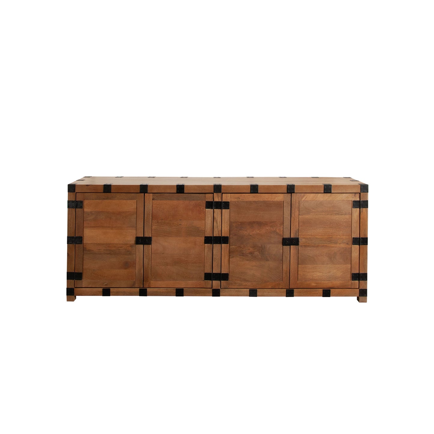 Oxford Solid Mango Wood 4-Door Sideboard in Oak Finish w/ Black Metal Bracket by Diamond Sofa