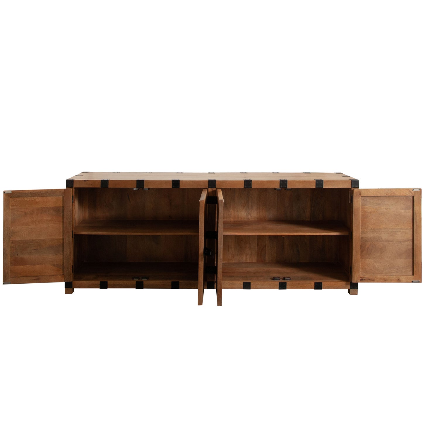 Oxford Solid Mango Wood 4-Door Sideboard in Oak Finish w/ Black Metal Bracket by Diamond Sofa