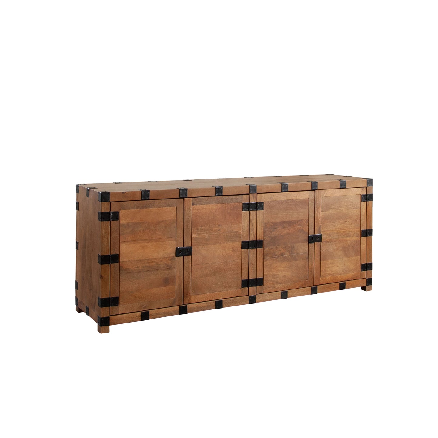 Oxford Solid Mango Wood 4-Door Sideboard in Oak Finish w/ Black Metal Bracket by Diamond Sofa