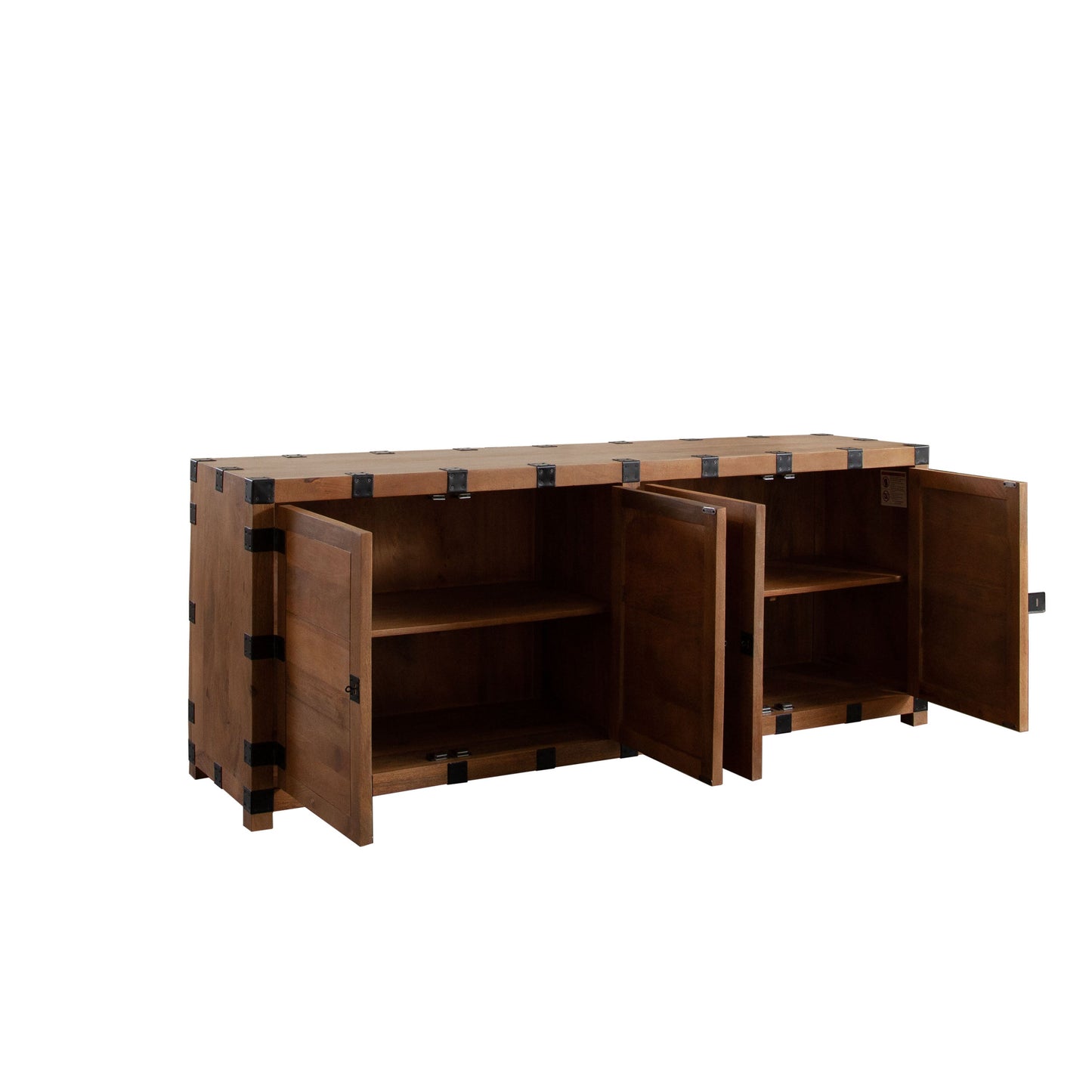 Oxford Solid Mango Wood 4-Door Sideboard in Oak Finish w/ Black Metal Bracket by Diamond Sofa