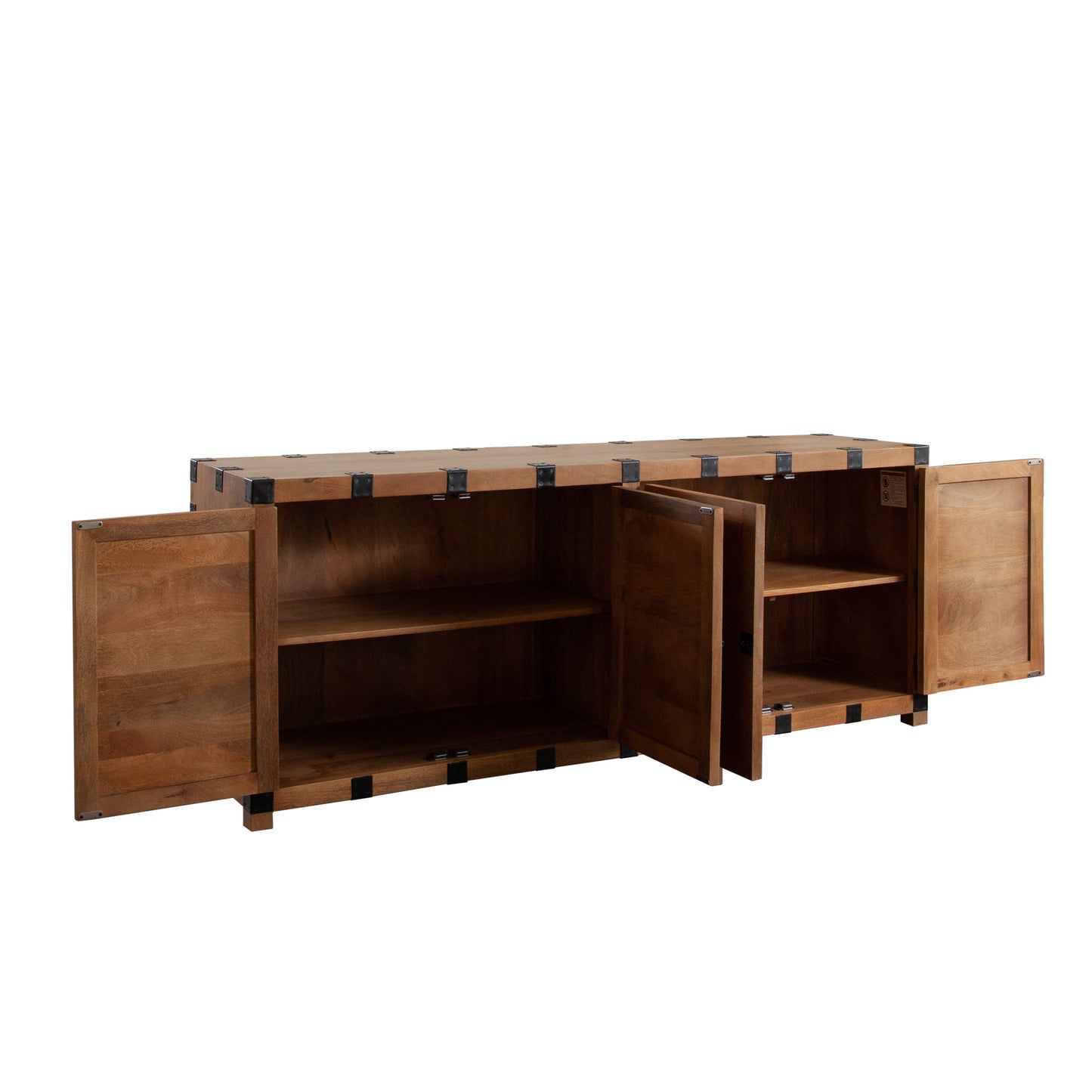 Oxford Solid Mango Wood 4-Door Sideboard in Oak Finish w/ Black Metal Bracket by Diamond Sofa