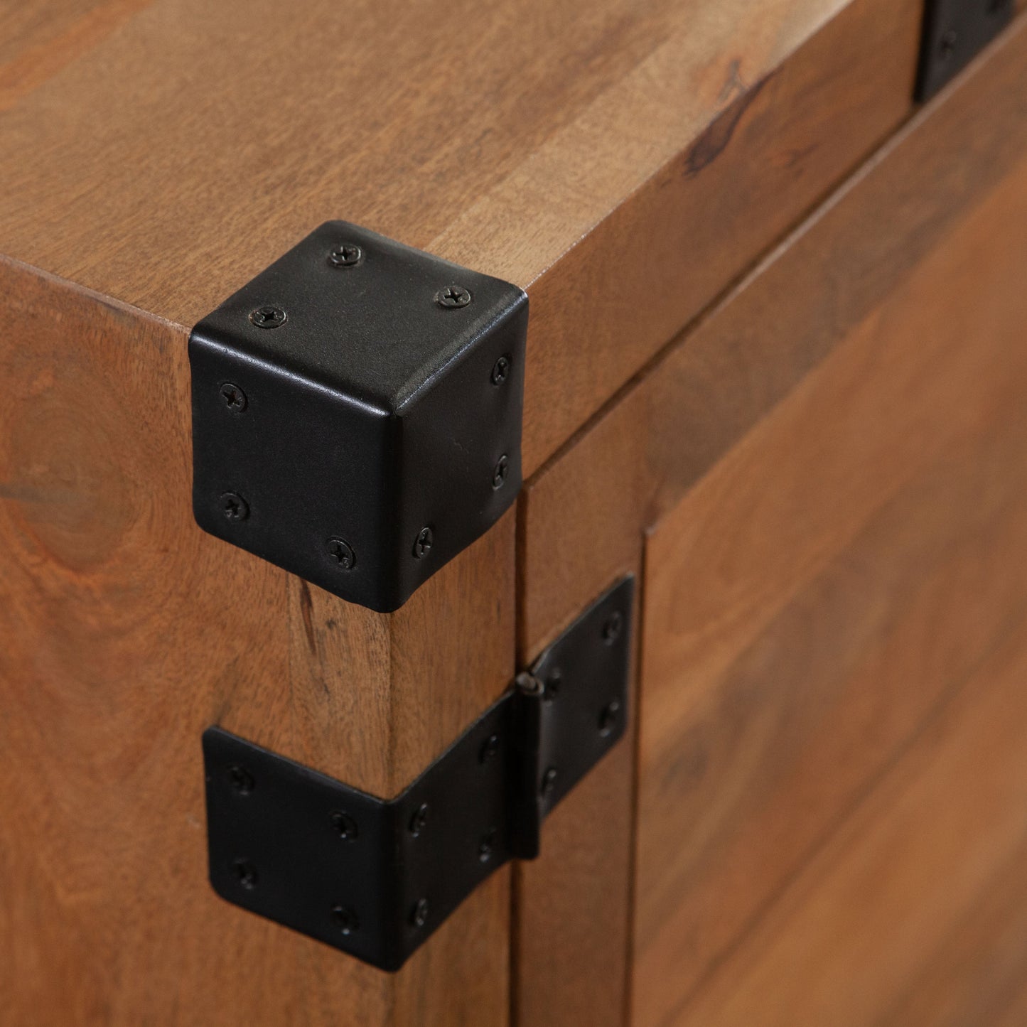 Oxford Solid Mango Wood 4-Door Sideboard in Oak Finish w/ Black Metal Bracket by Diamond Sofa