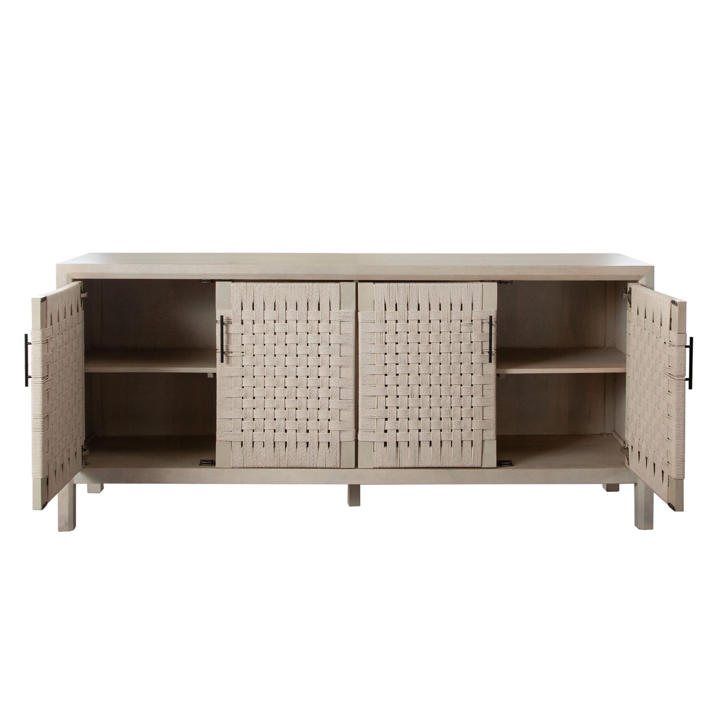Palm Solid Mango Wood 4-Door Sideboard in Natural Finish w/ Woven Rope Door Fronts by Diamond Sofa