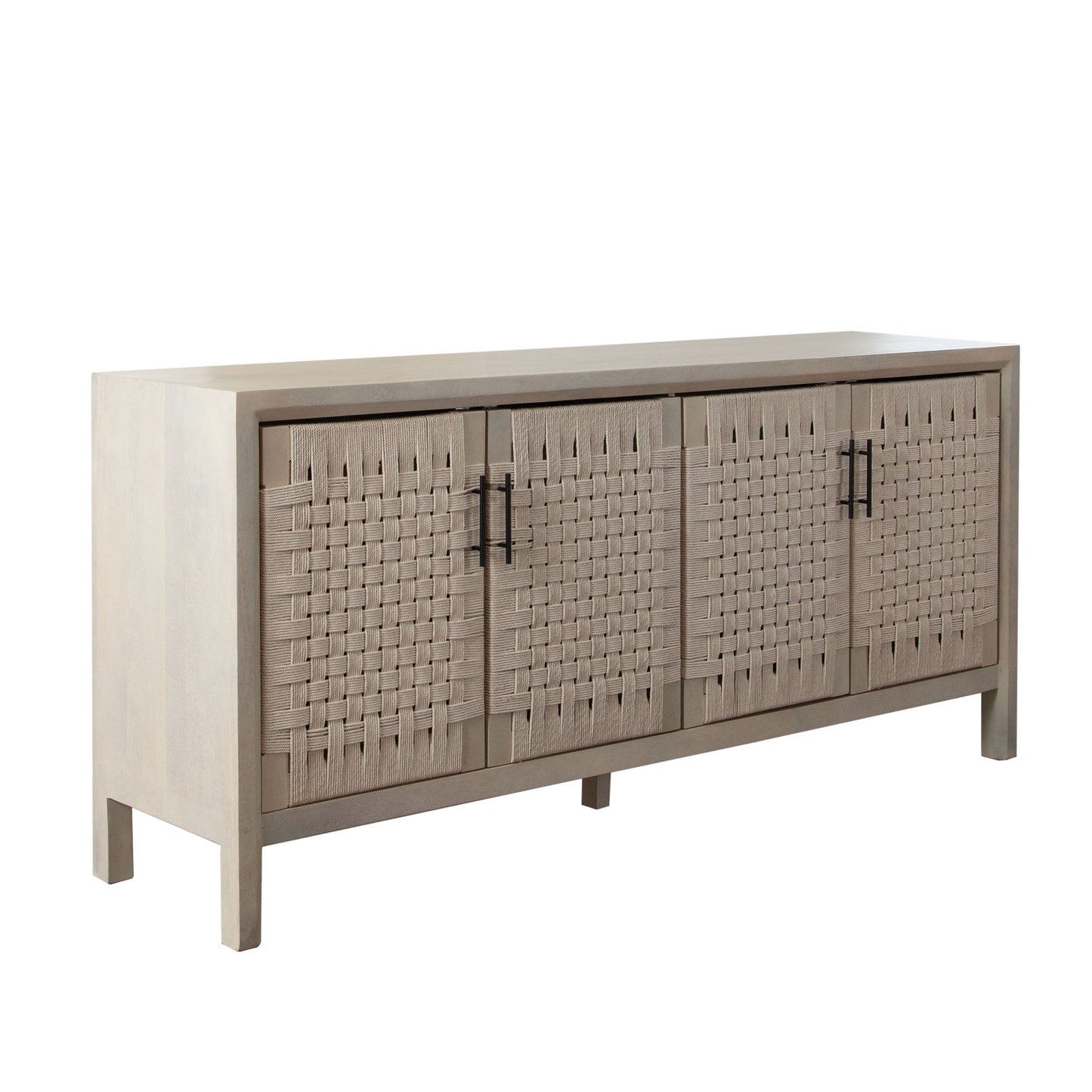 Palm Solid Mango Wood 4-Door Sideboard in Natural Finish w/ Woven Rope Door Fronts by Diamond Sofa