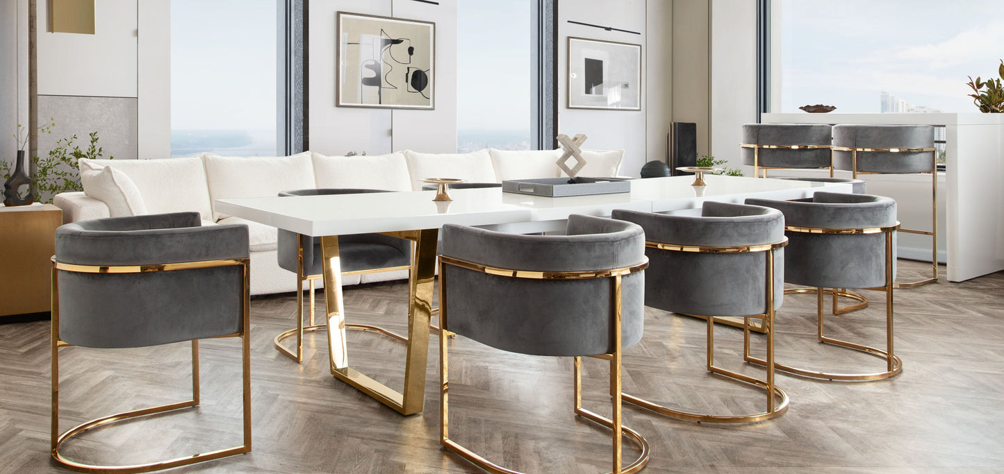 Pandora Dining Chair in Grey Velvet with Polished Gold Frame by Diamond Sofa