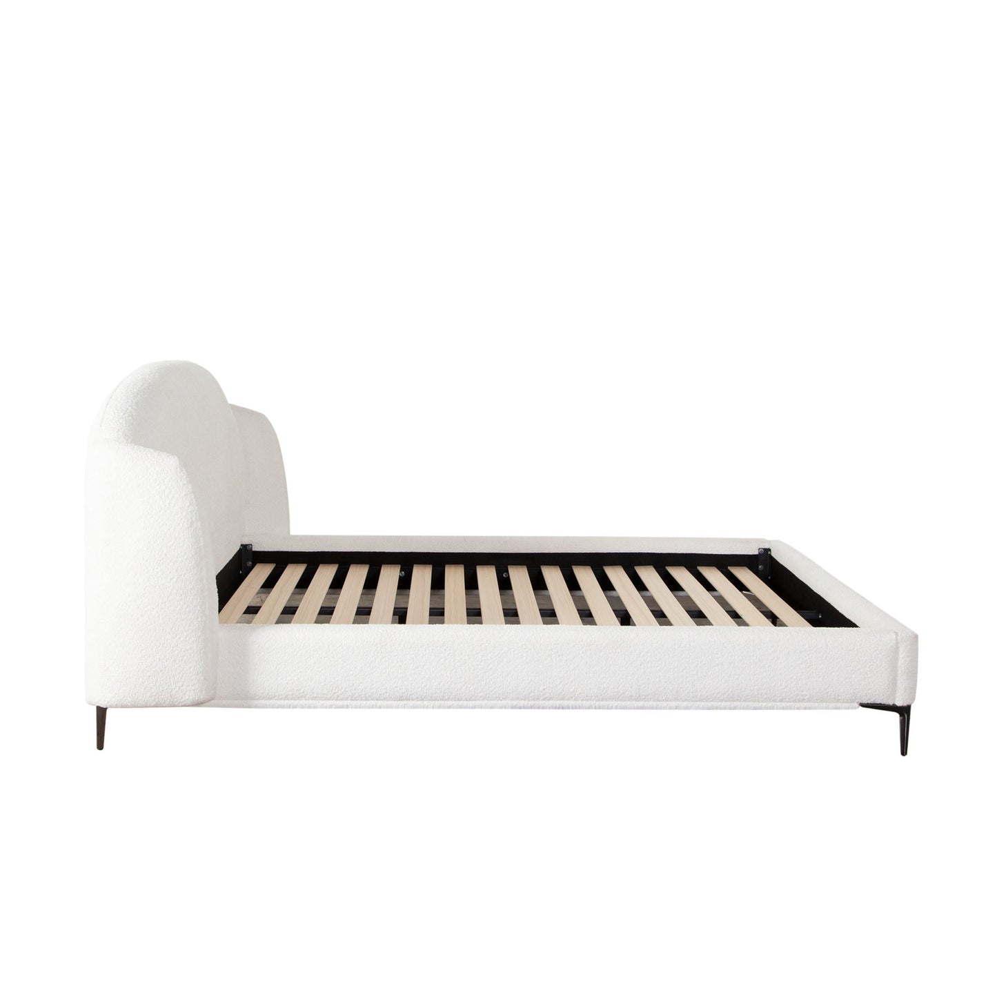 Path Low Profile Eastern King Bed in Oslo Ivory Fabric w/ Contoured Headboard and Black Metal Leg by Diamond Sofa