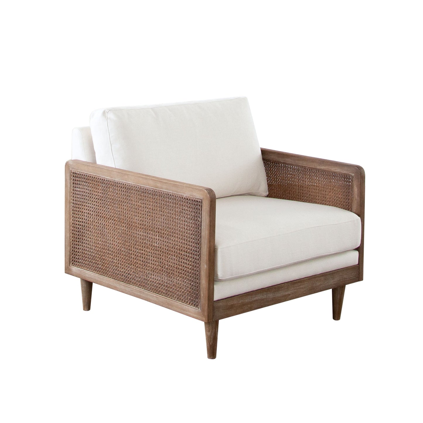 Piper Chair in White Linen Fabric w/ Natural Rattan by Diamond Sofa