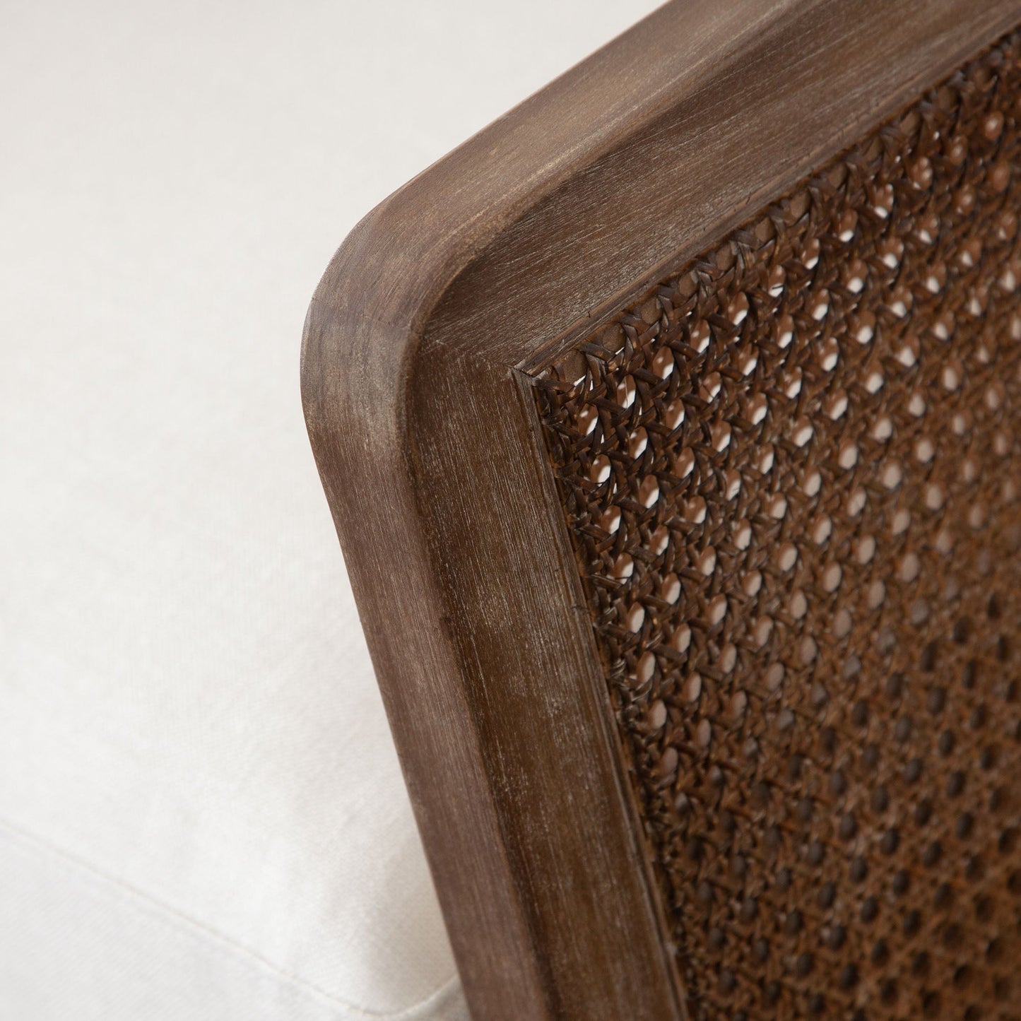 Piper Sofa in White Linen Fabric w/ Natural Rattan by Diamond Sofa