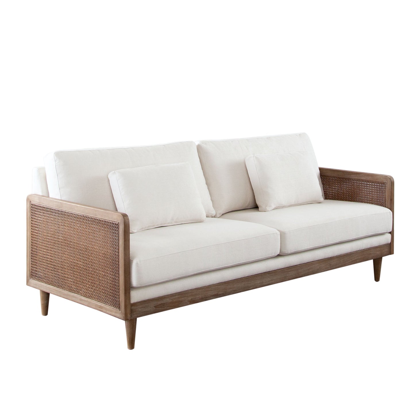 Piper Sofa in White Linen Fabric w/ Natural Rattan by Diamond Sofa