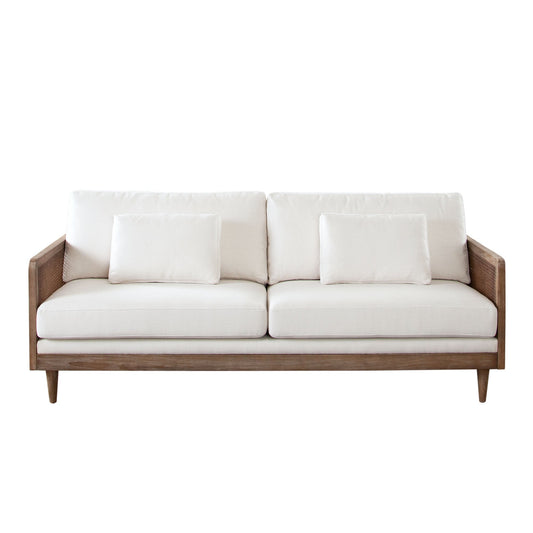 Piper Sofa in White Linen Fabric w/ Natural Rattan by Diamond Sofa