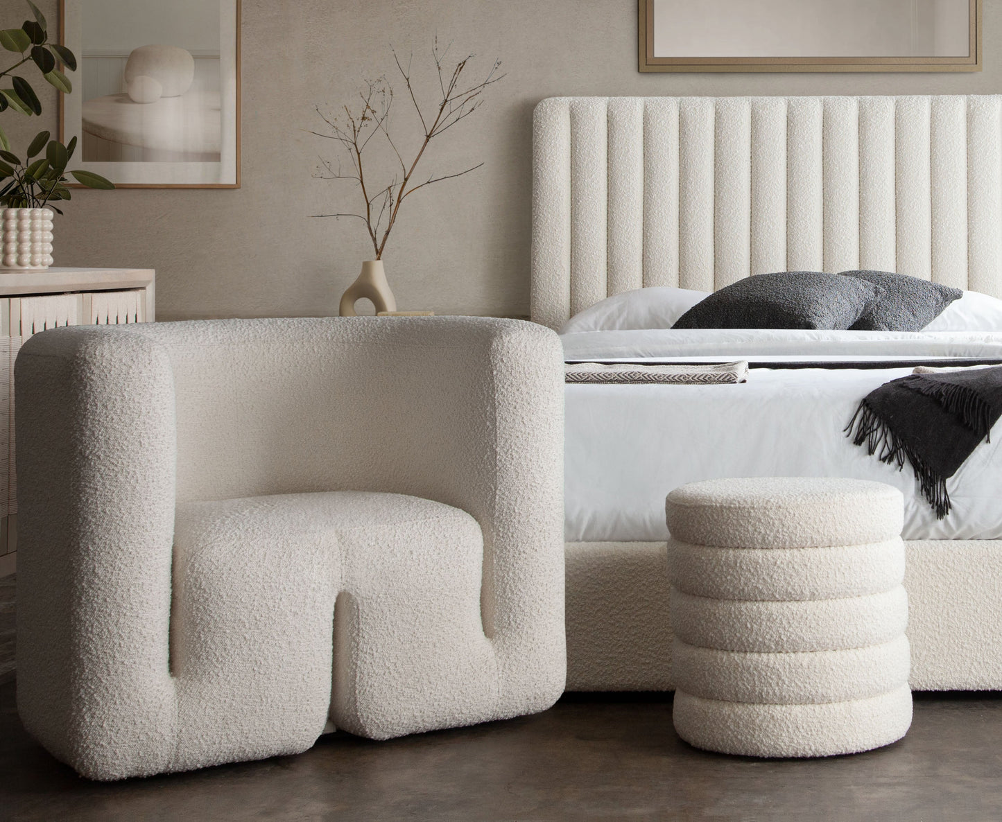 Pulse Accent Chair in Ivory Boucle Fabric by Diamond Sofa