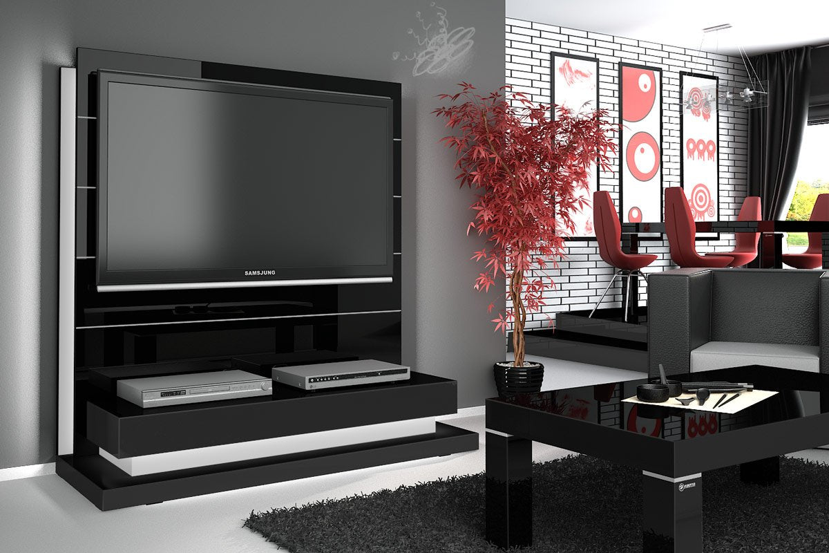 Maxima House TV Wall Panel PANORAMA LUX with media shelf and LED, for TV up to 55" inch