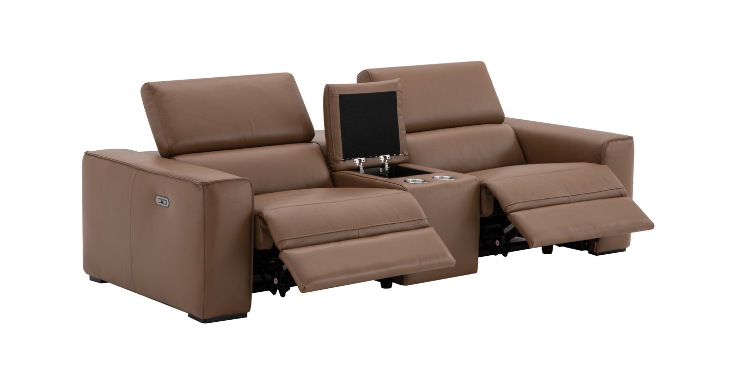 J&M Furniture Picasso Love Seat with Console in Caramel