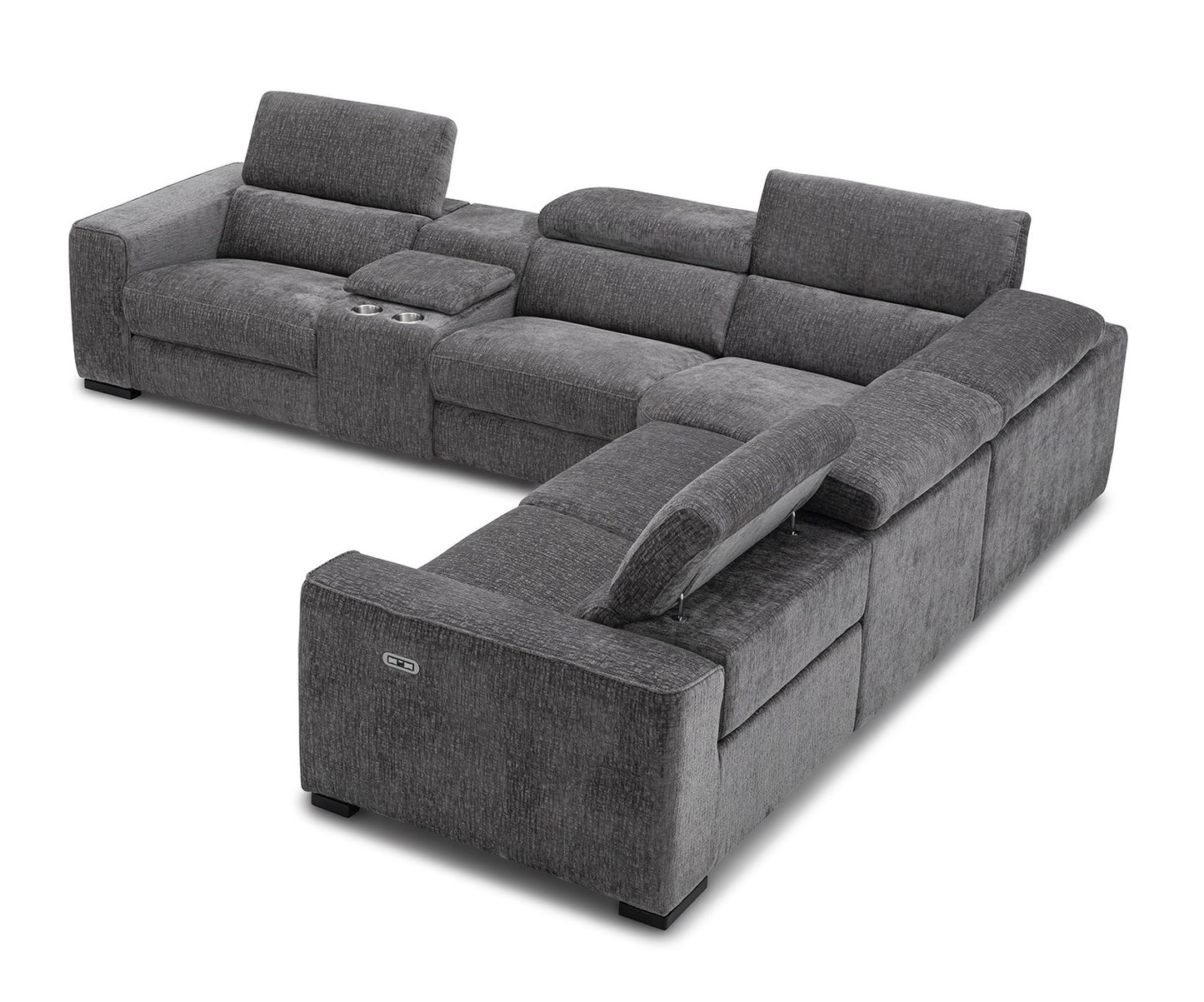 J&M Furniture Picasso Motion Fabric Sectional in Dark Grey