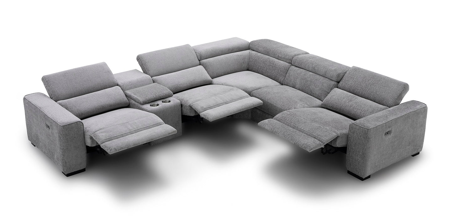 J&M Furniture Picasso Motion Fabric Sectional in Light Grey