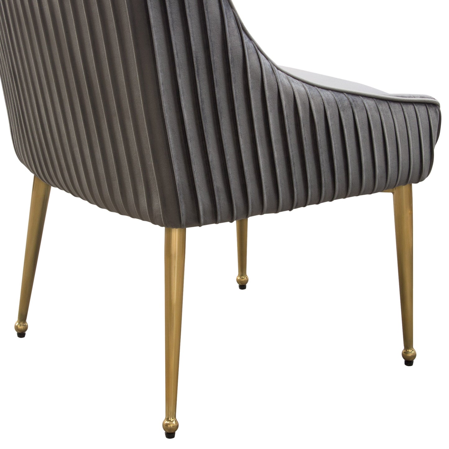 Set of (2) Quinn Dining Chairs w/ Vertical Outside Pleat Detail and Contoured Arm in Grey Velvet w/ Brushed Gold Metal Leg by Diamond Sofa
