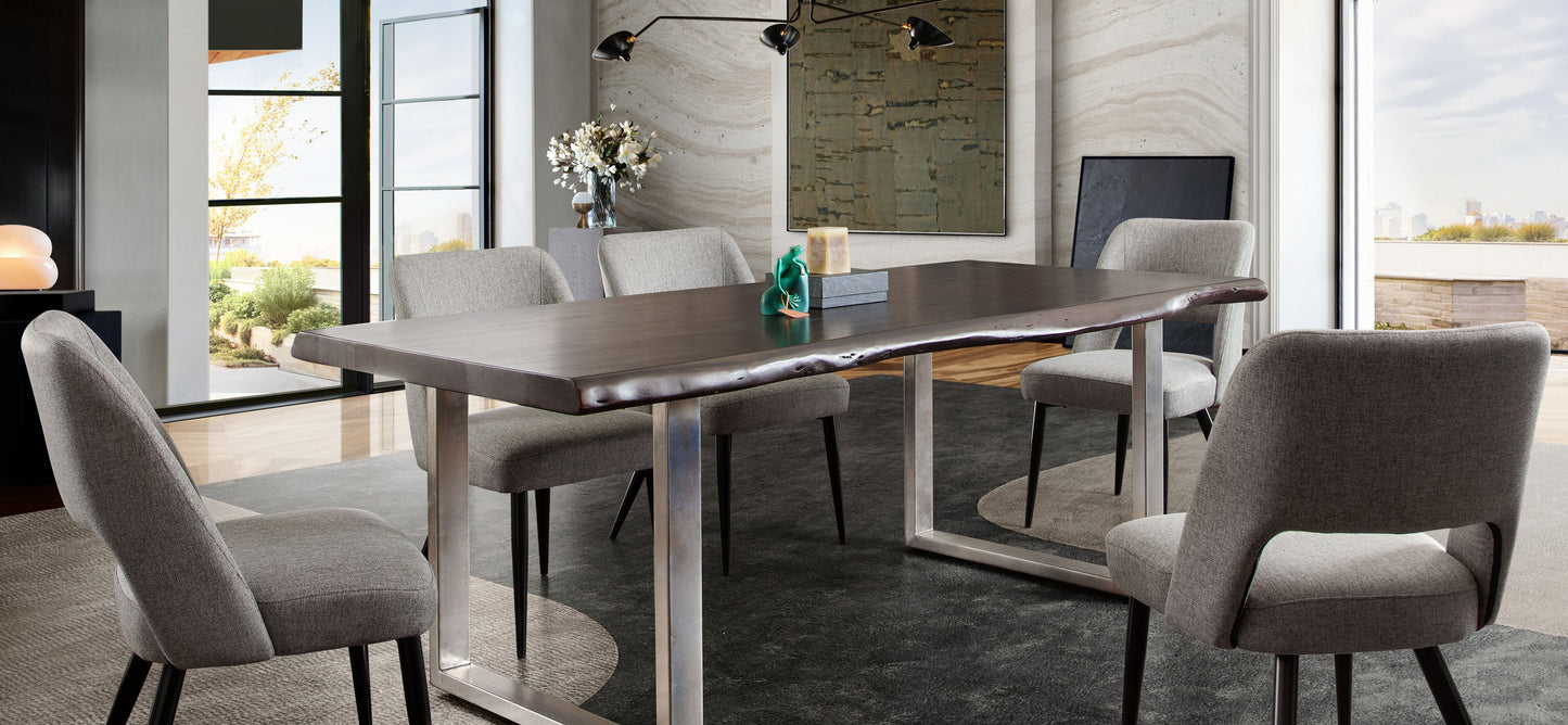 Set of (2) Reveal Dining Chairs in Grey Fabric w/ Black Powder Coat Metal Leg by Diamond Sofa