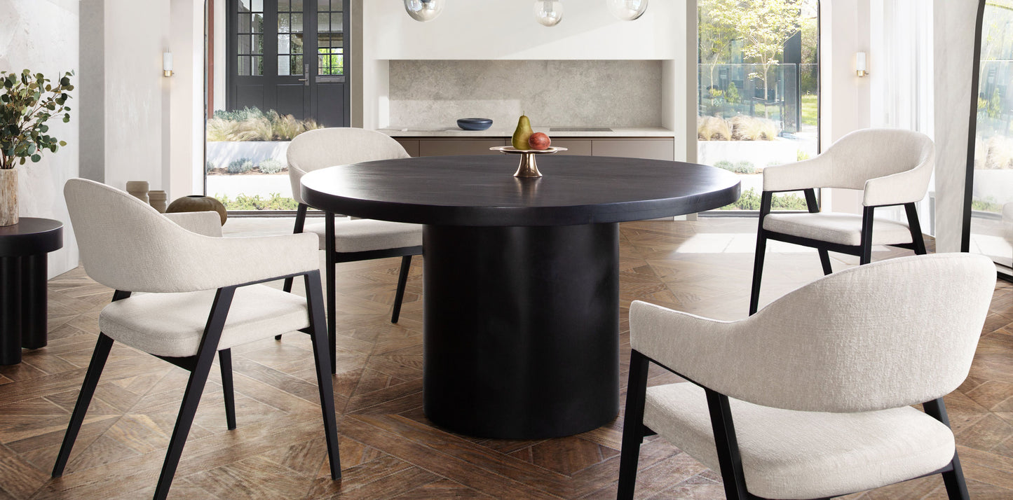 Rune 54" Round Dining Table w/ Solid Acacia Wood Top & Iron Pedestal Base in Black Finish by Diamond Sofa