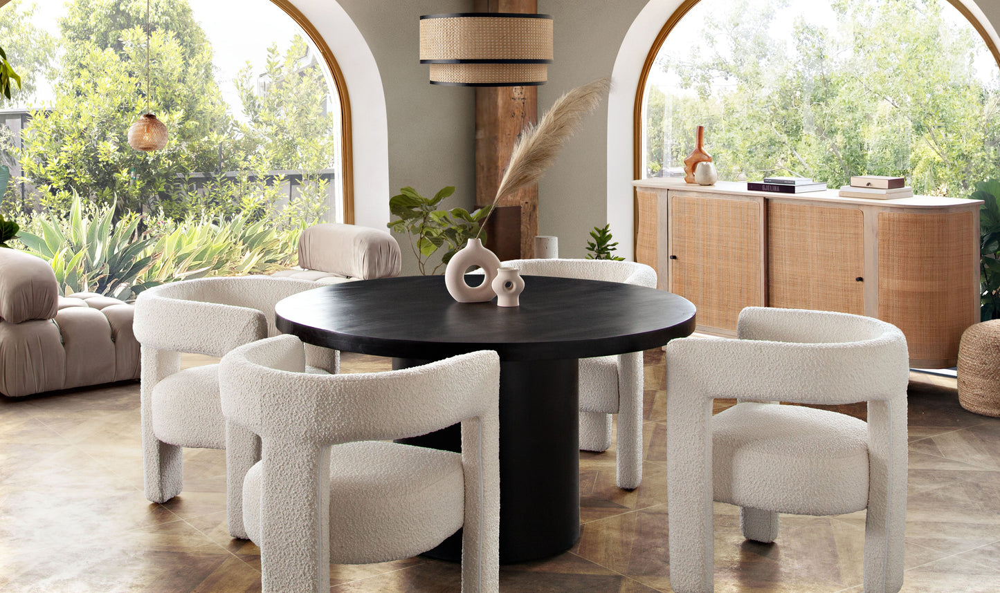 Rune 54" Round Dining Table w/ Solid Acacia Wood Top & Iron Pedestal Base in Black Finish by Diamond Sofa