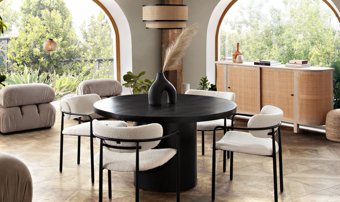 Rune 54" Round Dining Table w/ Solid Acacia Wood Top & Iron Pedestal Base in Black Finish by Diamond Sofa