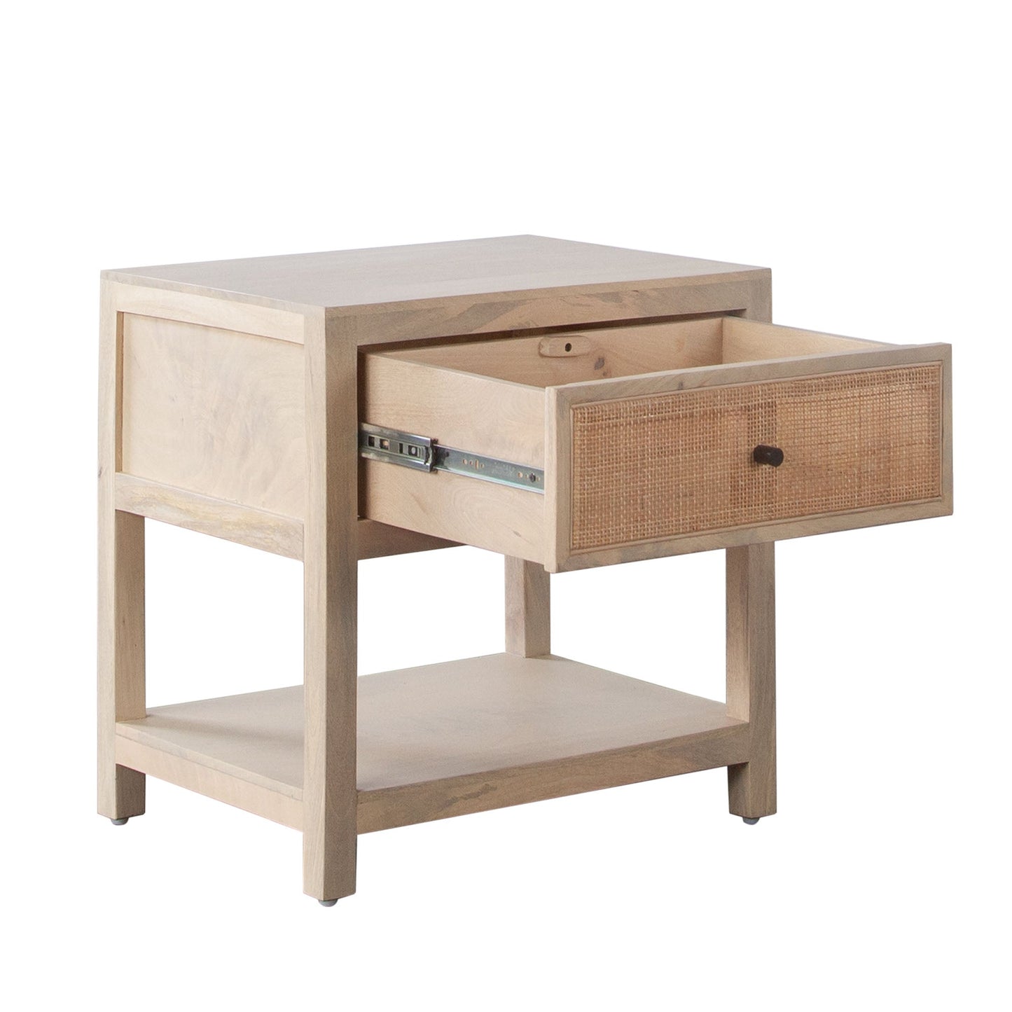 Sadler 1-Drawer Solid Mango Wood Accent Table in Natural Finish w/ Cane Door Fronts by Diamond Sofa