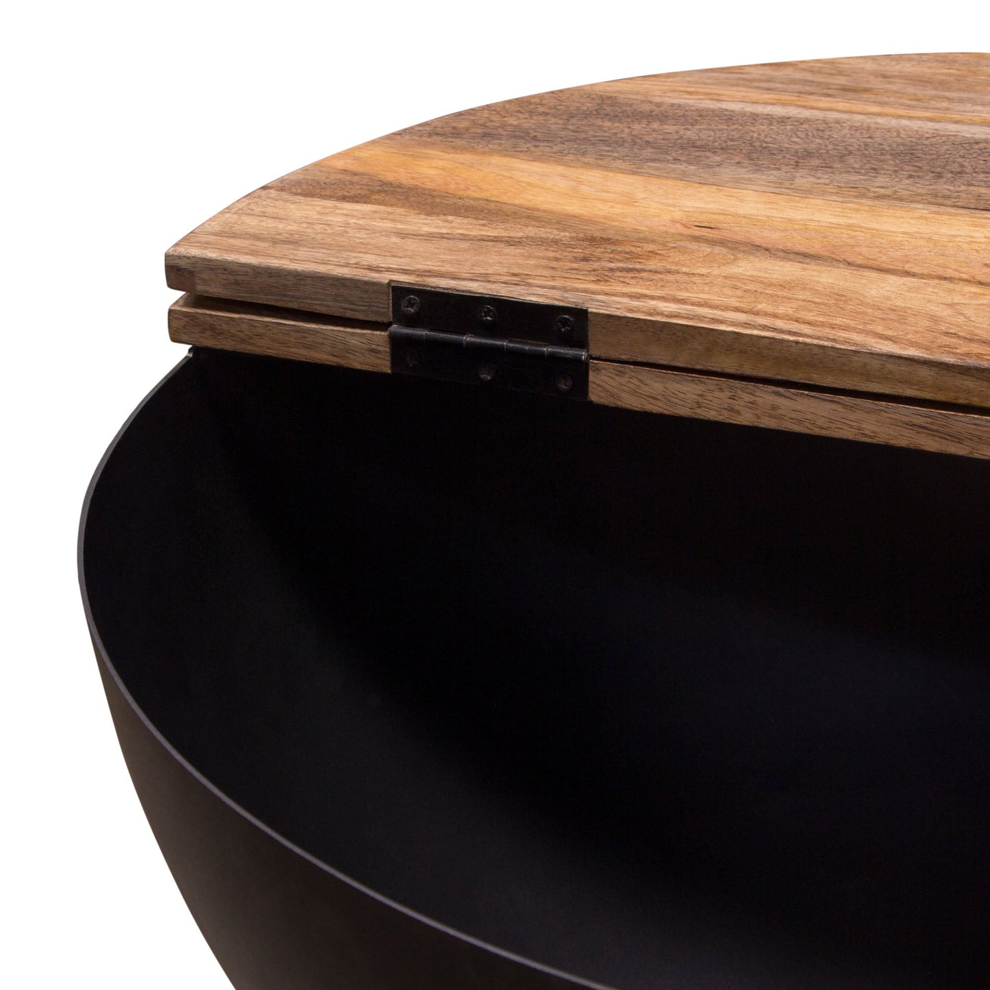 Salem Round Drum Storage Cocktail Table w/ Natural Mango Wood Top & Metal Base by Diamond Sofa