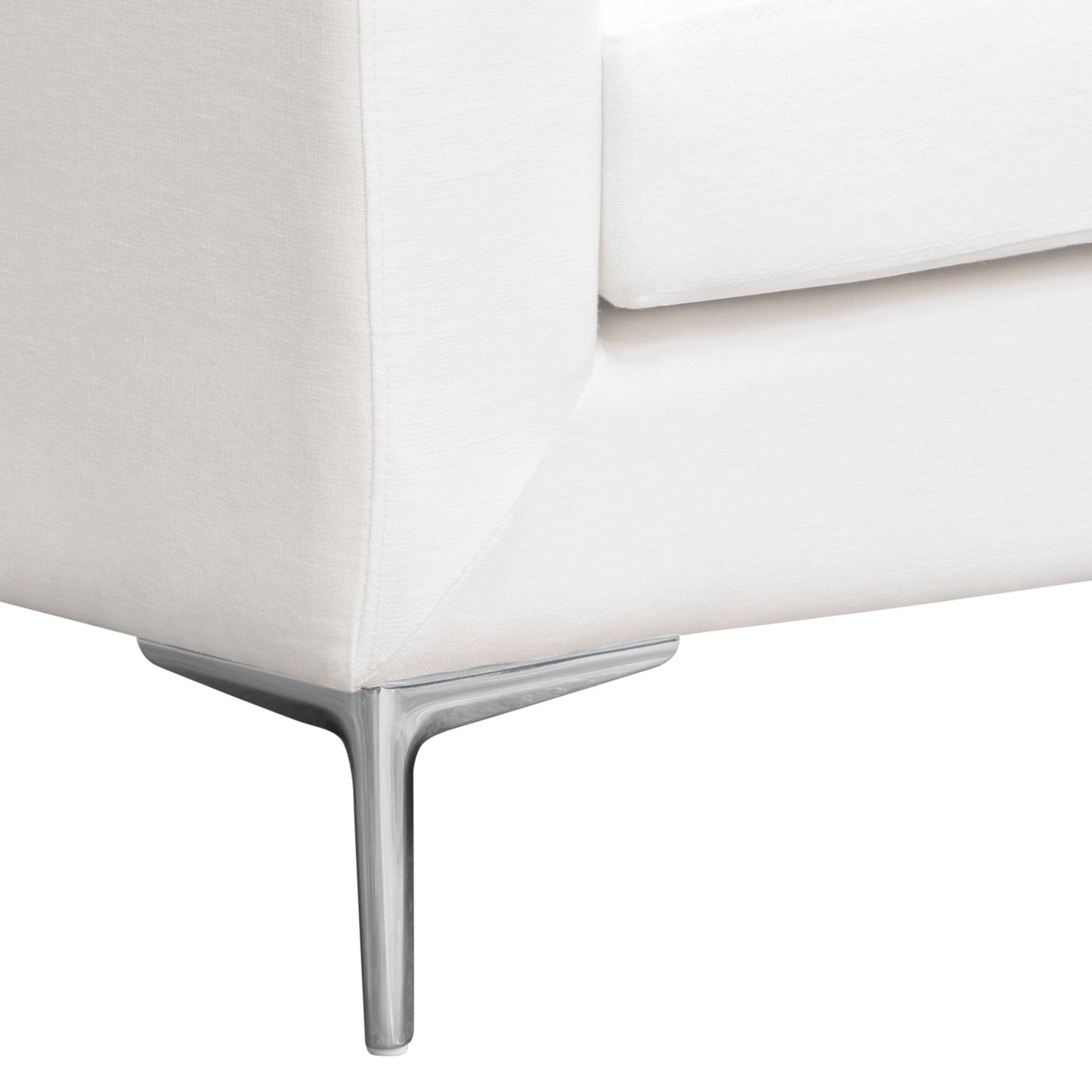 Seattle Loose Back Sofa in White Linen w/ Polished Silver Metal Leg by Diamond Sofa