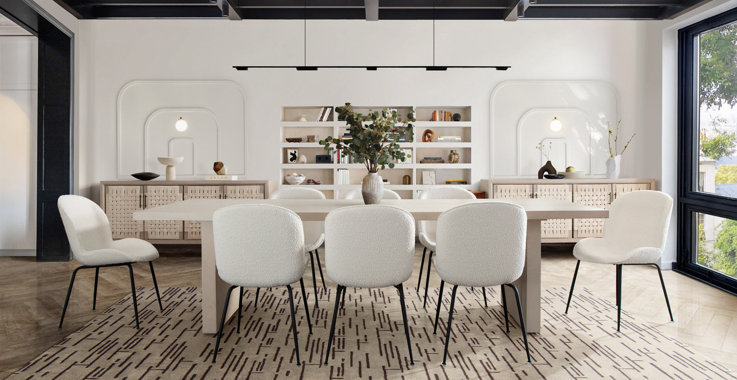 Session 2-Pack Dining Chair in Ivory Boucle w/ Black Powder Coat Metal Leg by Diamond Sofa