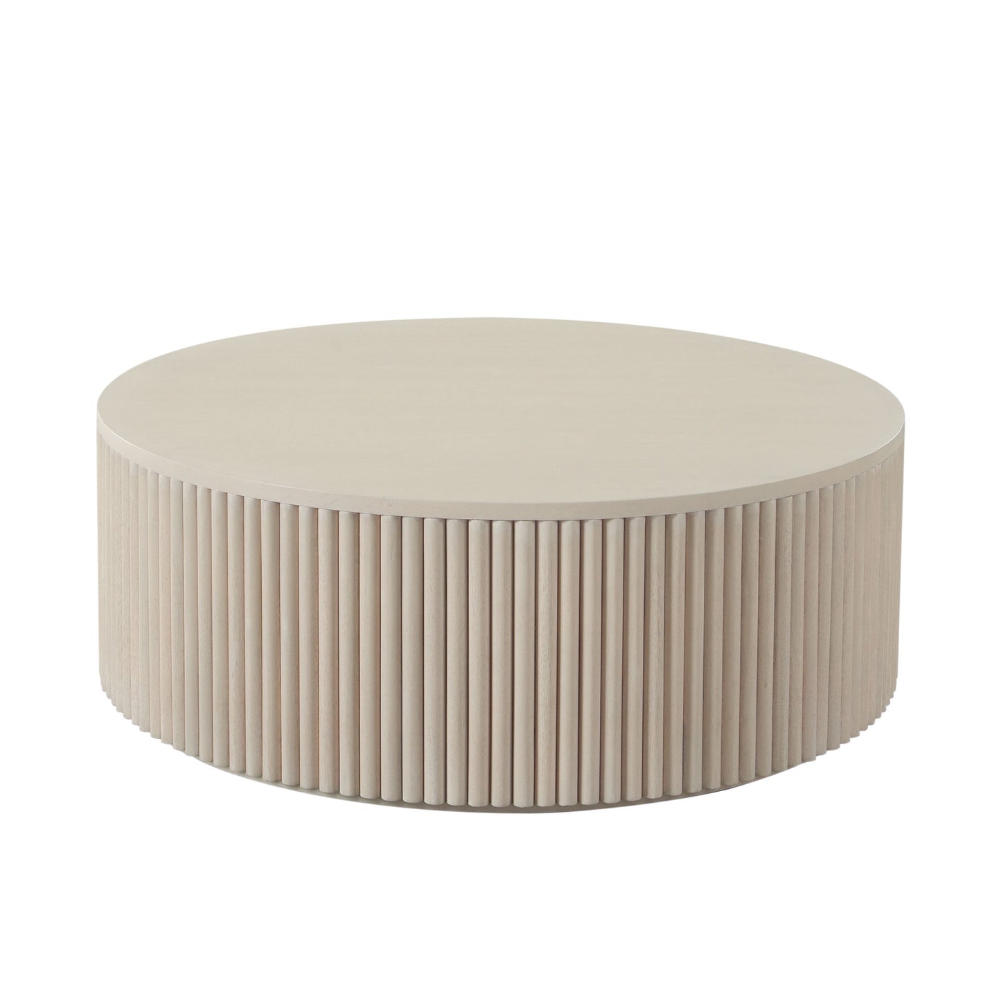 Siren 42" Round Wood Cocktail Table in Natural Finish w/ Fluted Accent Base by Diamond Sofa