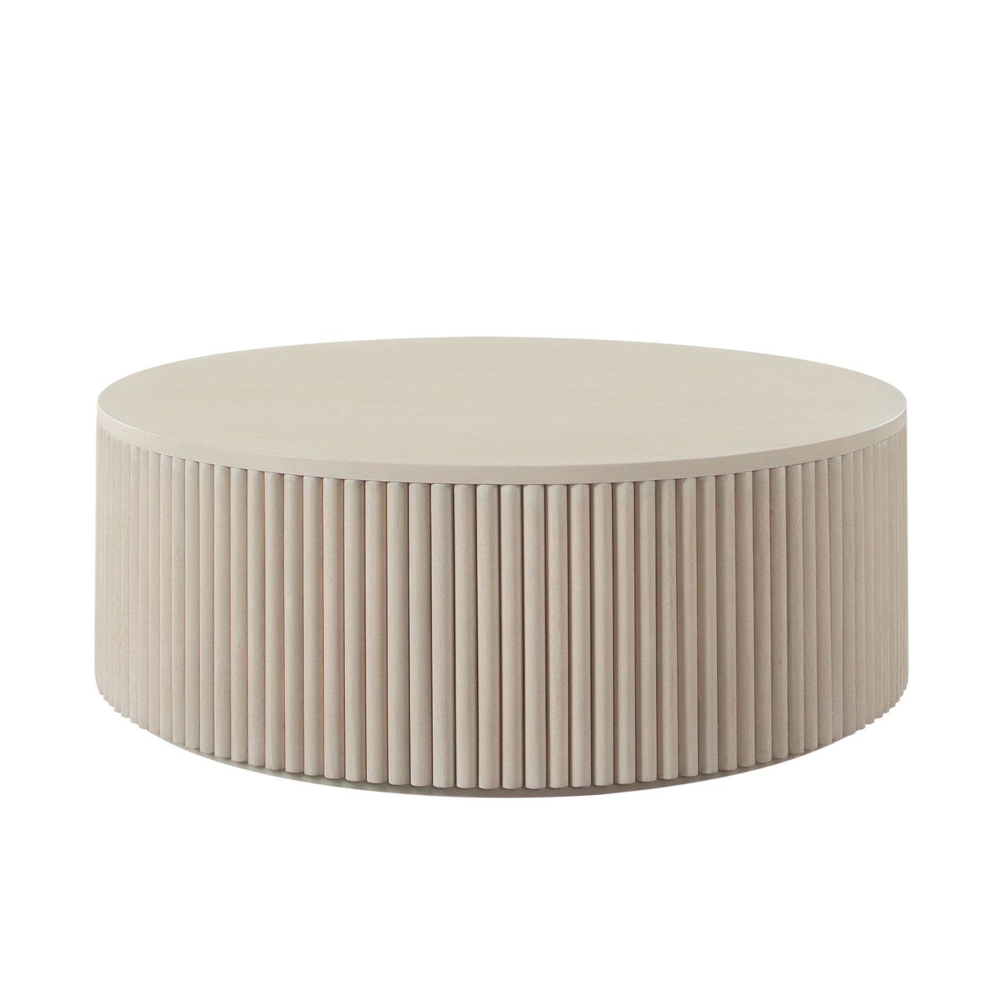 Siren 42" Round Wood Cocktail Table in Natural Finish w/ Fluted Accent Base by Diamond Sofa