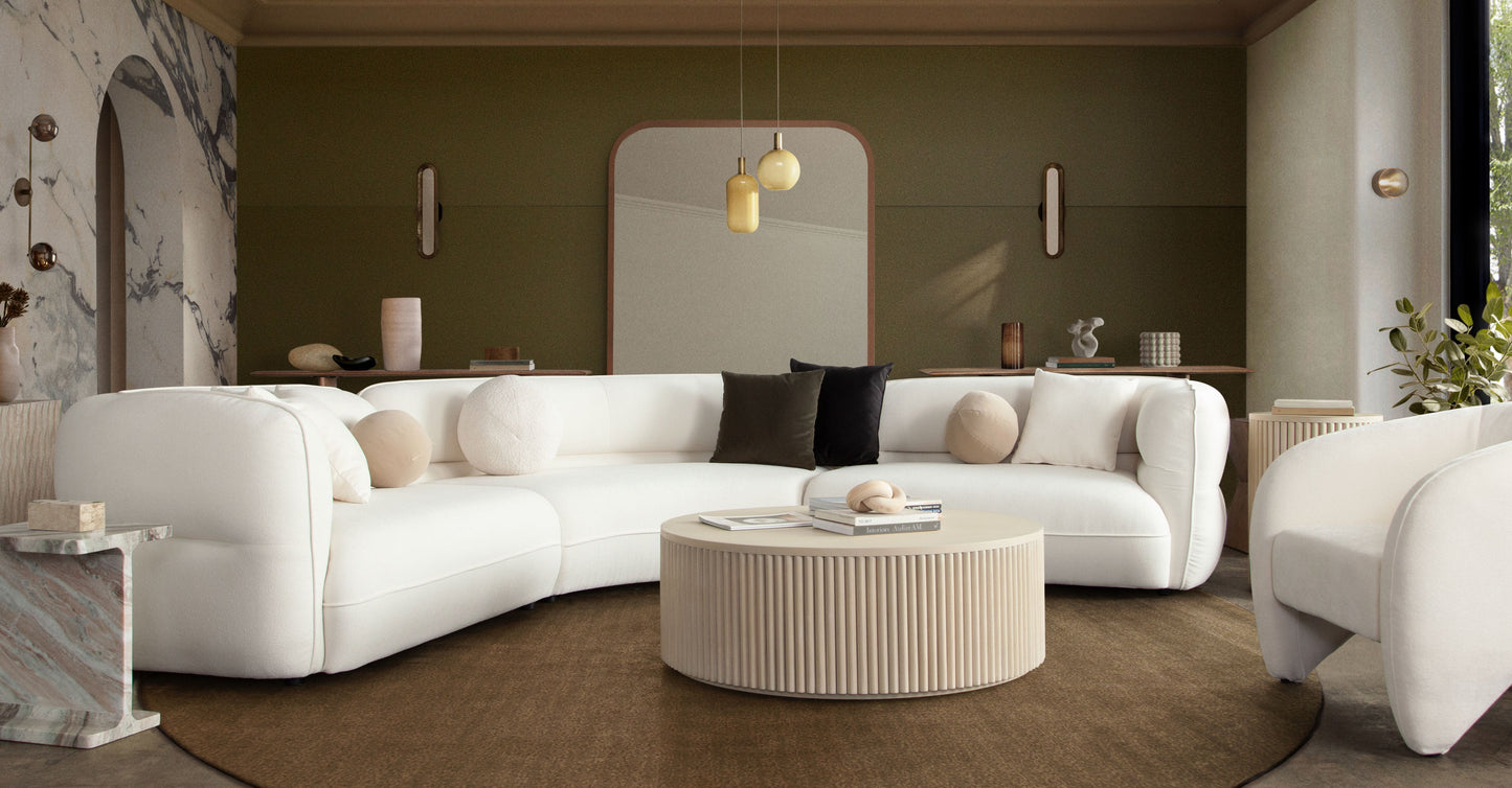 Siren 42" Round Wood Cocktail Table in Natural Finish w/ Fluted Accent Base by Diamond Sofa