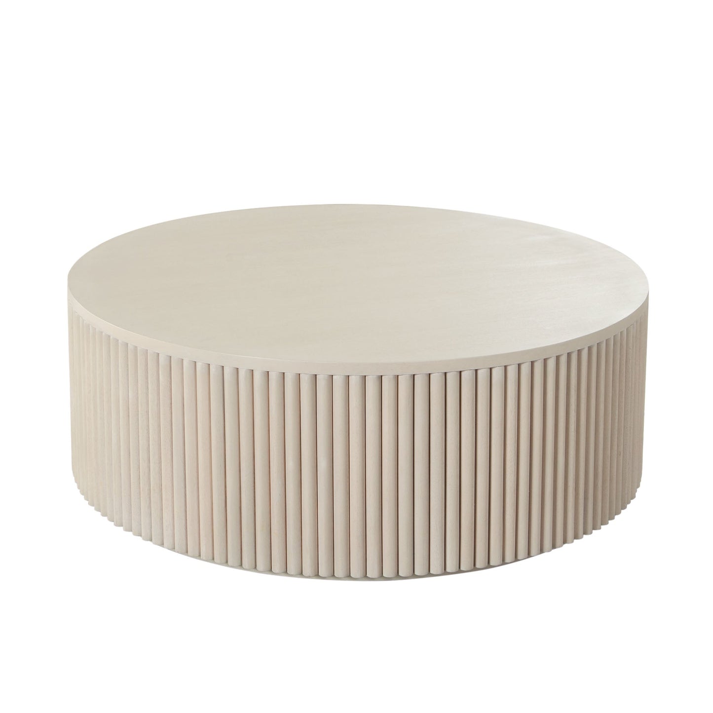 Siren 42" Round Wood Cocktail Table in Natural Finish w/ Fluted Accent Base by Diamond Sofa