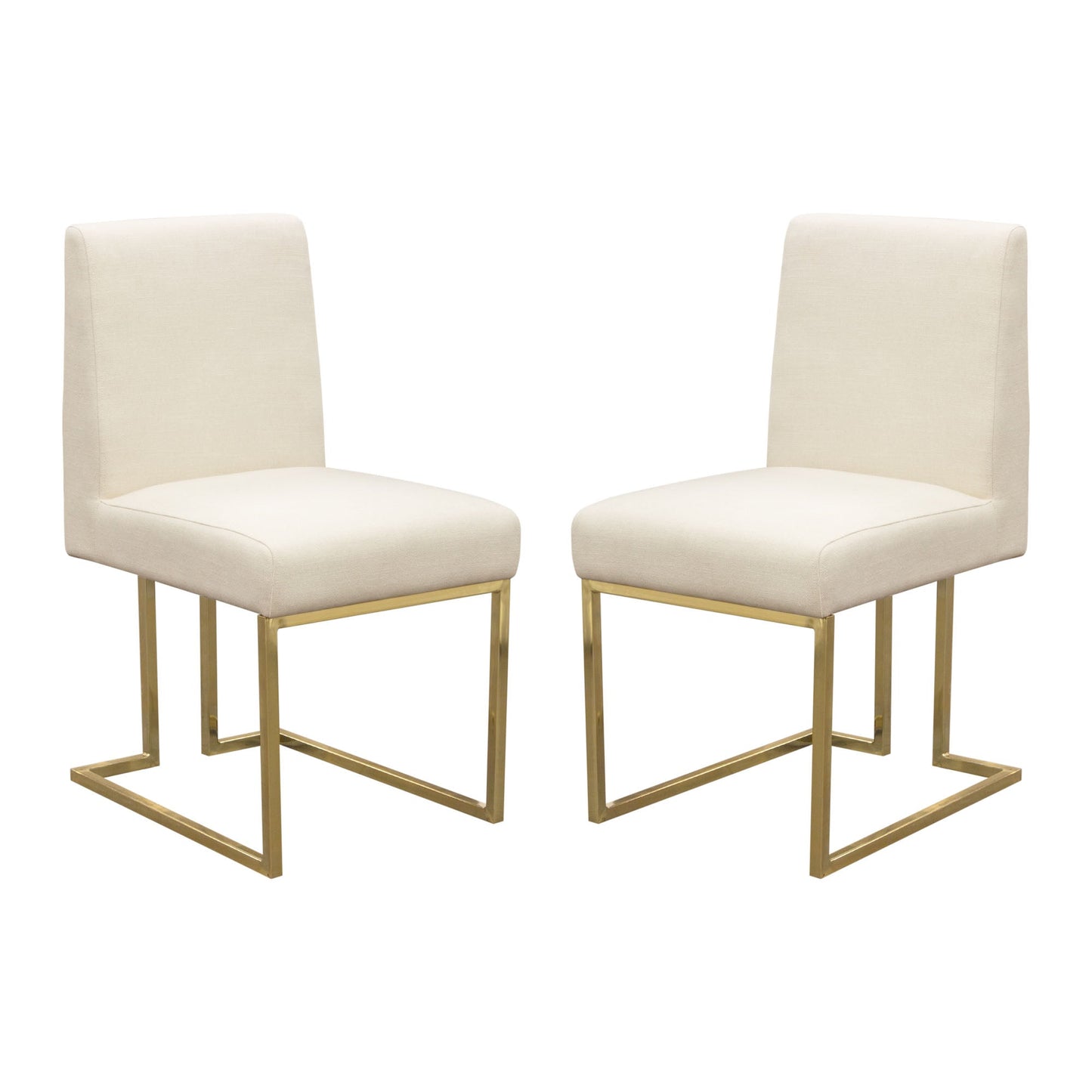 Set of (2) Skyline Dining Chairs in Cream Fabric w/ Polished Gold Metal Frame by Diamond Sofa