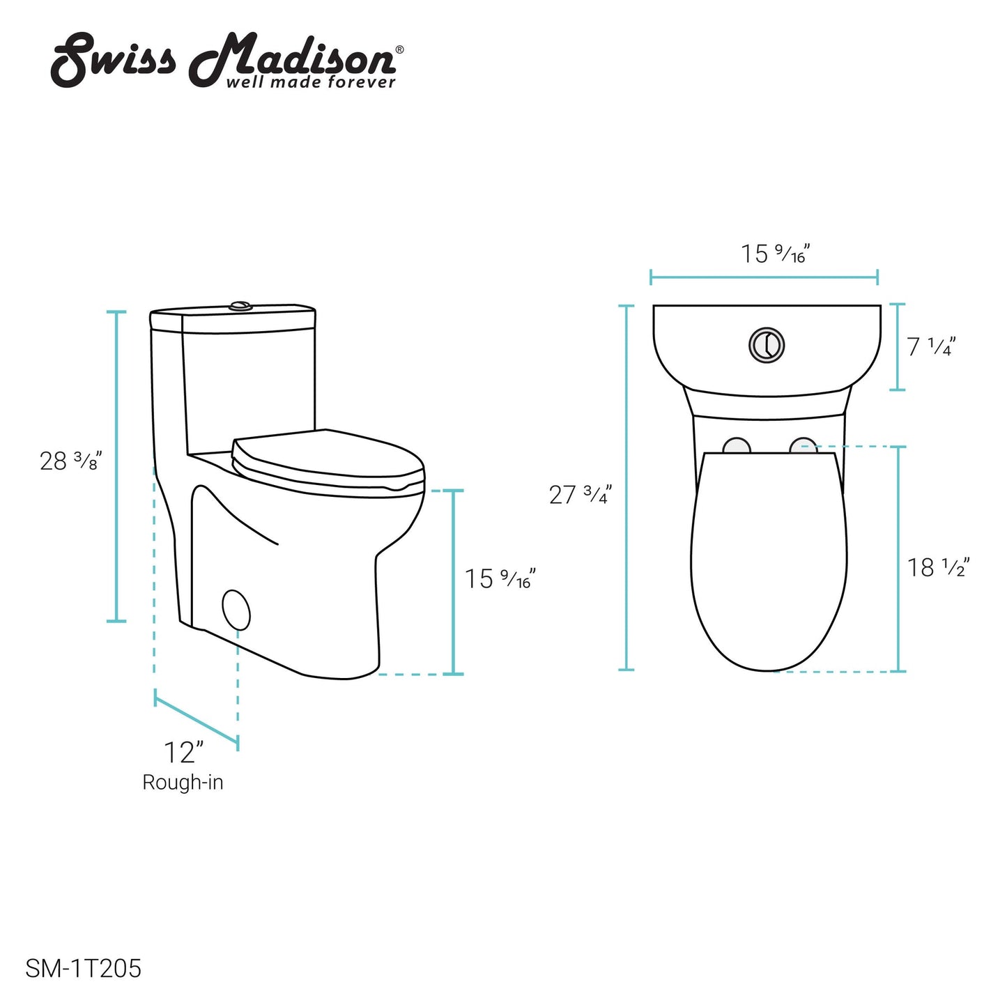 Swiss Madison Sublime One Piece Elongated Toilet Dual Flush, Rose Gold Hardware 1.1/1.6 gpf