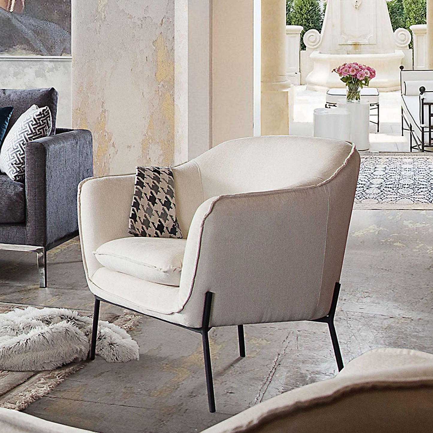 Status Accent Chair in Cream Fabric with Black Powder Coated Metal Leg by Diamond Sofa