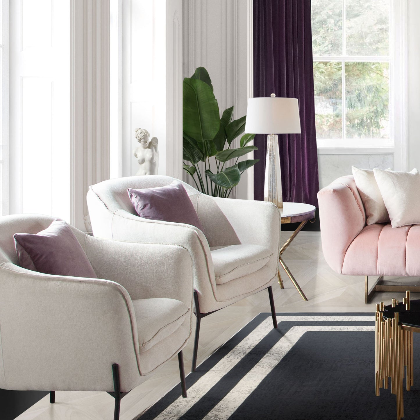 Status Accent Chair in Cream Fabric with Black Powder Coated Metal Leg by Diamond Sofa