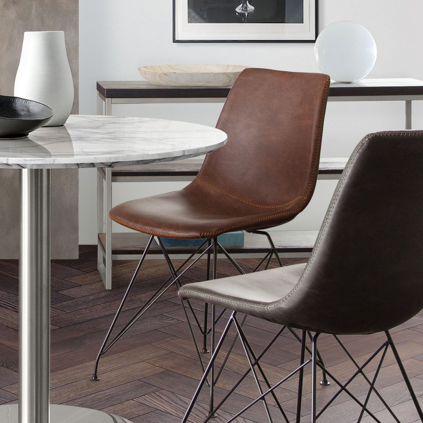 Theo Set of (4) Dining Chairs in Chocolate Leatherette w/ Black Metal Base by Diamond Sofa