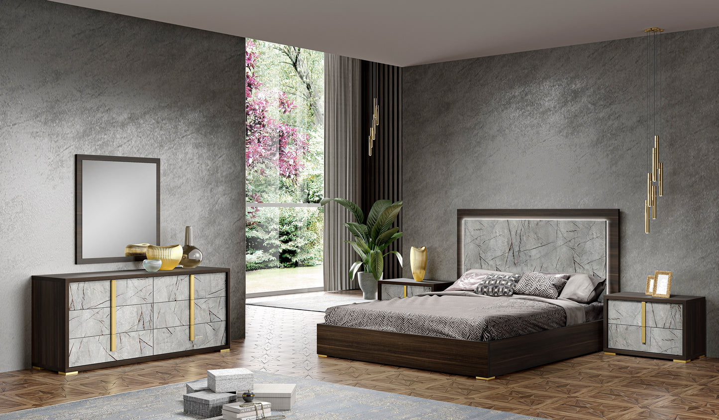J&M Furniture Travertine King Bed