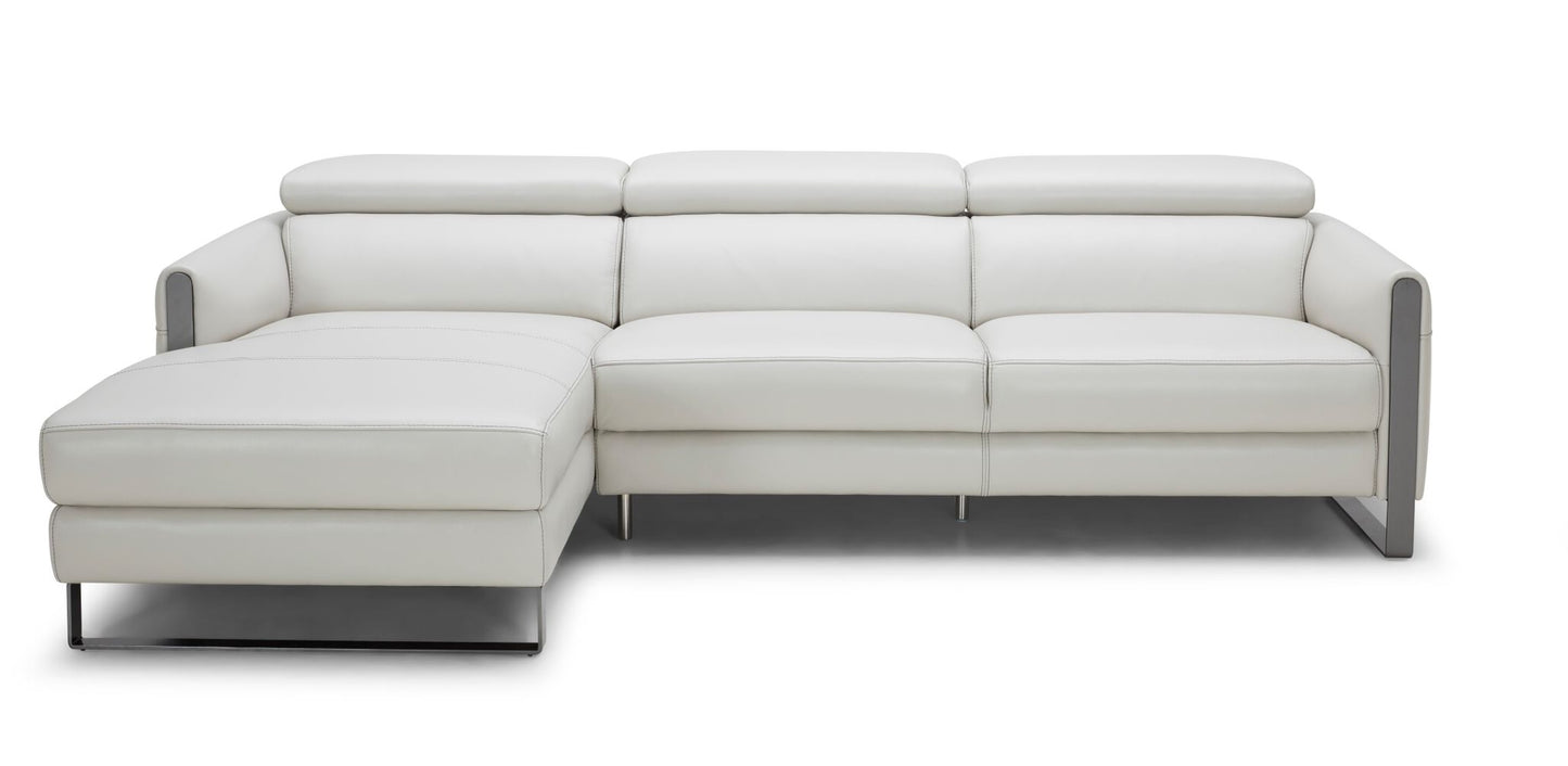 J&M Furniture Vella Premium Leather Sectional In Light Grey Left hand Facing