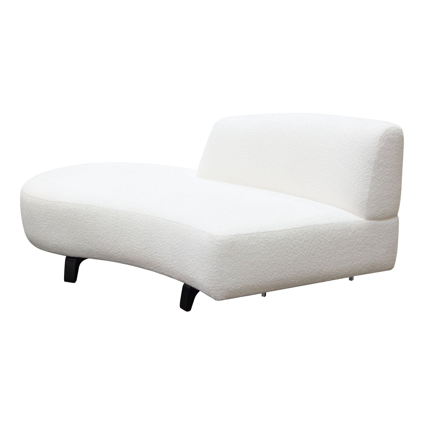 Vesper Curved Armless Left Chaise in Faux White Shearling w/ Black Wood Leg Base by Diamond Sofa