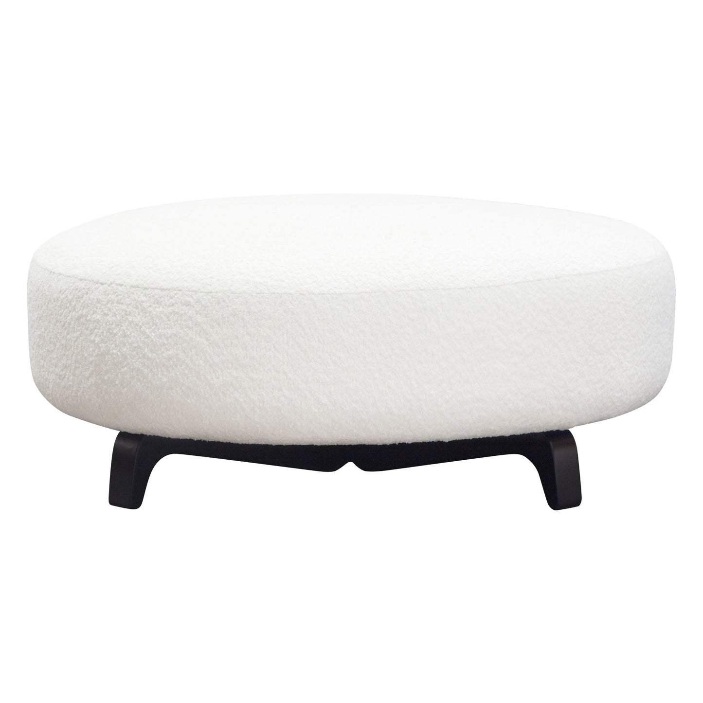 Vesper Round Ottoman in Faux White Shearling w/ Black Wood Leg Base by Diamond Sofa