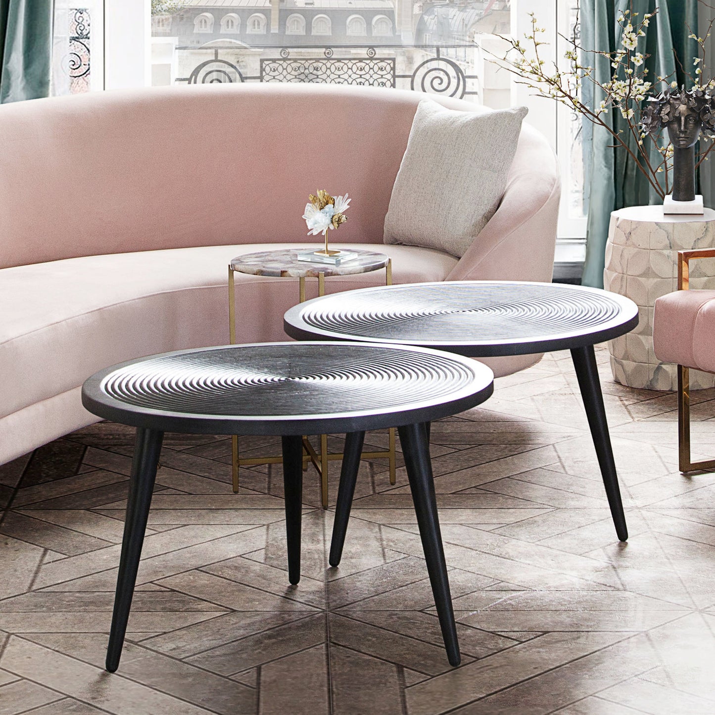 Vortex Round Cocktail Table in Solid Mango Wood Top in Black Finish & Iron Legs by Diamond Sofa