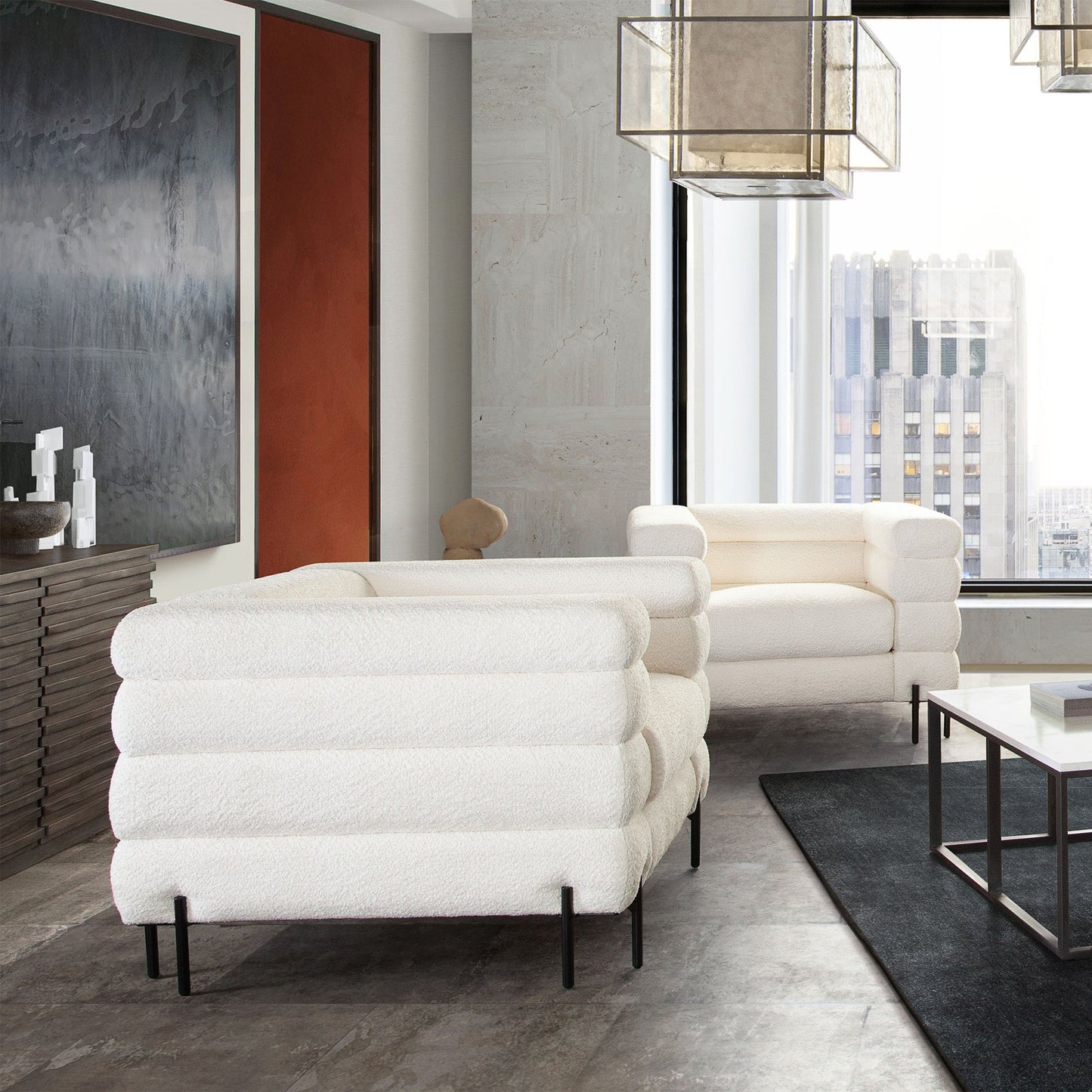 Vox Chair in Faux White Shearling w/ Black Powder Metal Legs by Diamond Sofa