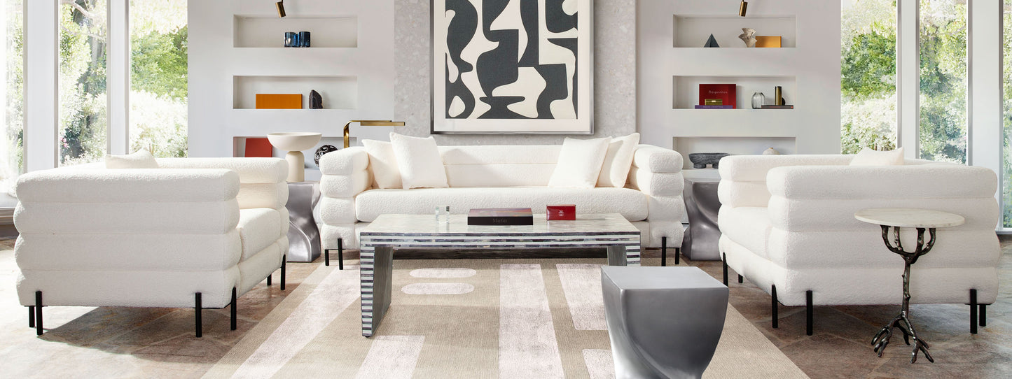Vox Sofa in Faux White Shearling w/ Black Powder Metal Legs by Diamond Sofa