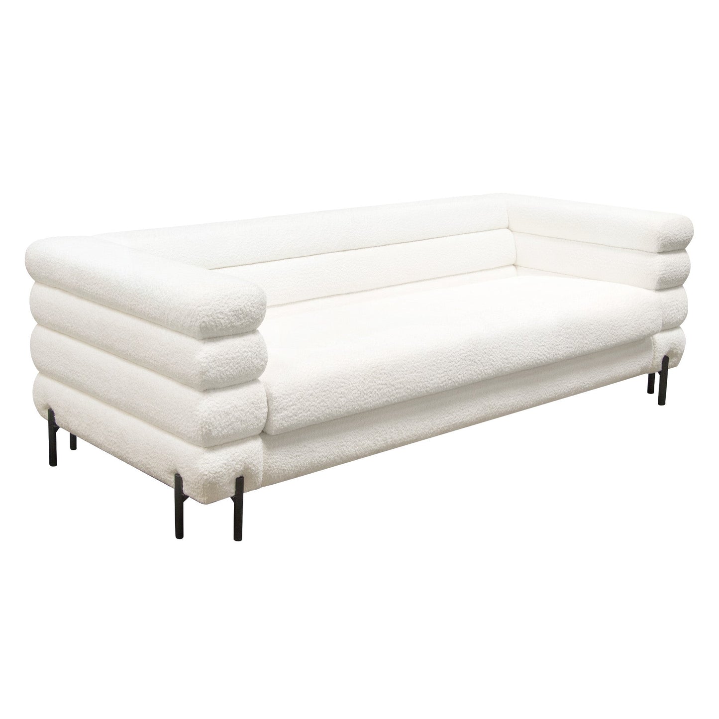 Vox Sofa in Faux White Shearling w/ Black Powder Metal Legs by Diamond Sofa